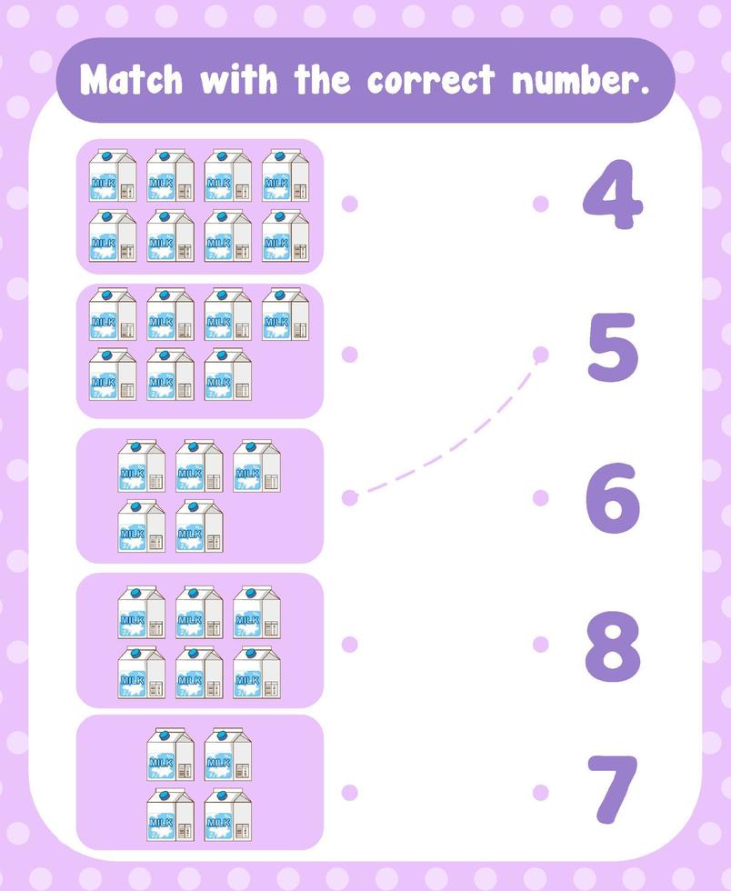 Count and match numbers math worksheet template vector