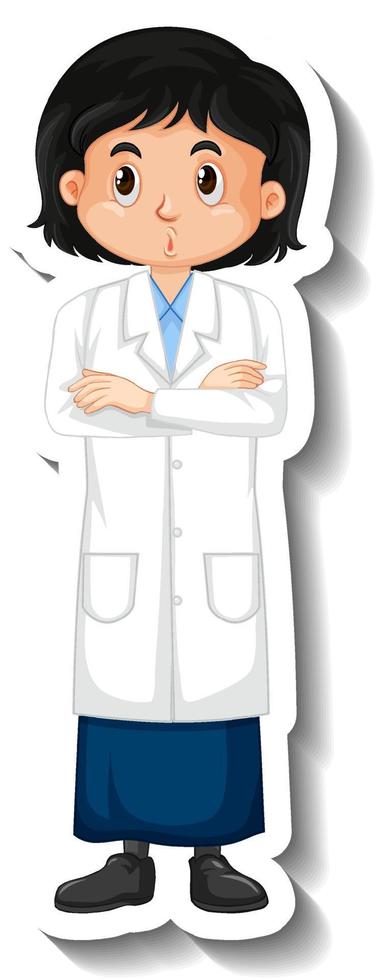 Scientist student girl cartoon character sticker vector