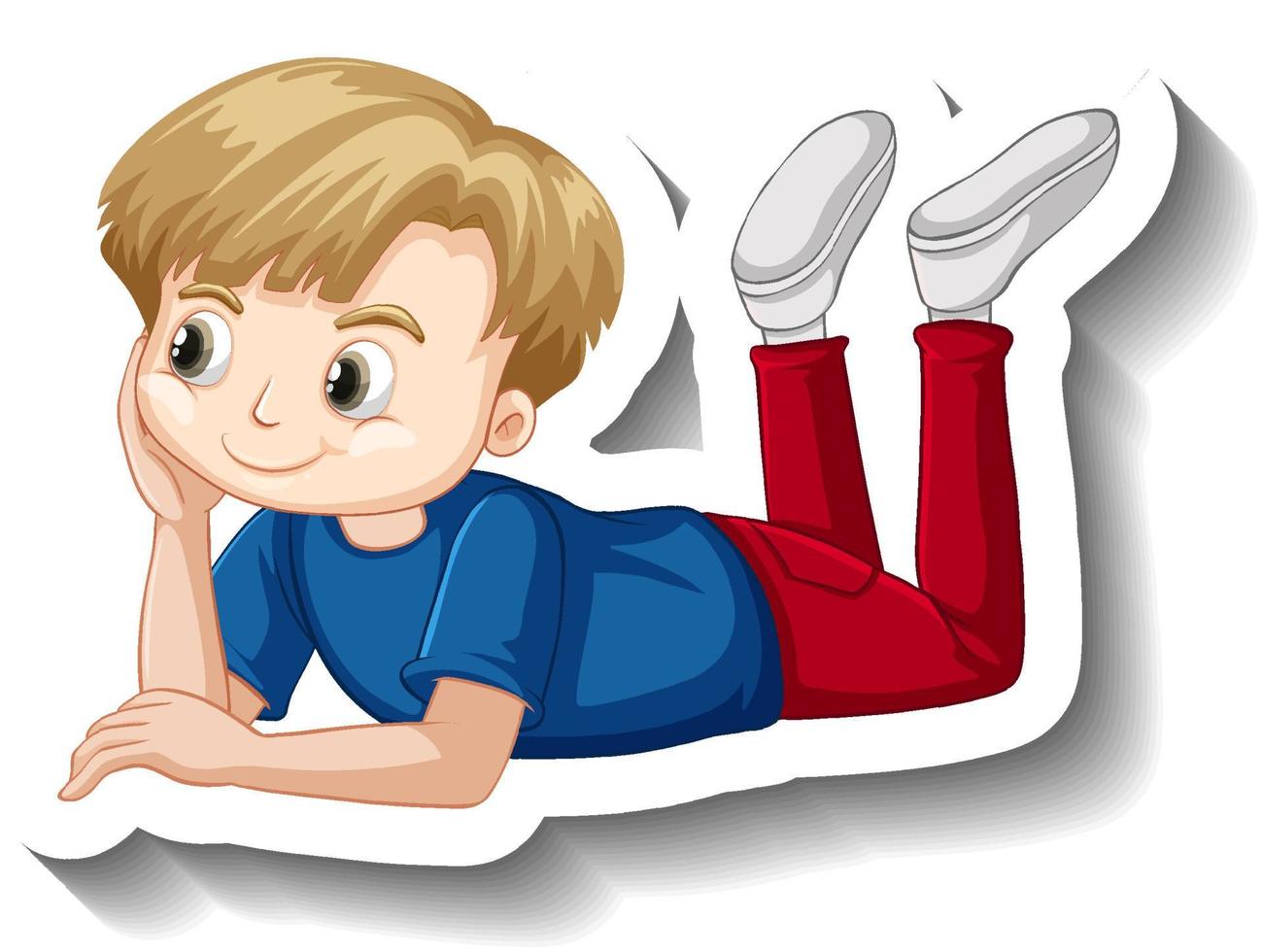 Boy lying down on the ground cartoon sticker vector