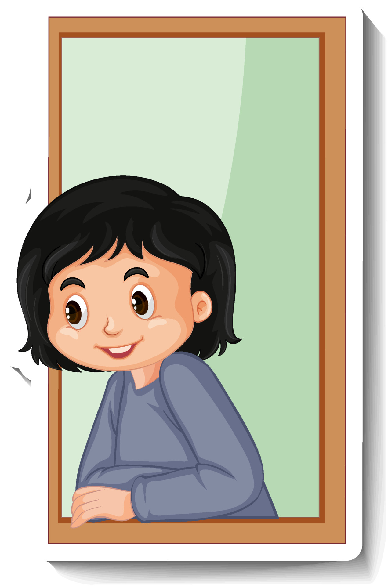 Girl looking out window cartoon sticker 3658076 Vector Art at Vecteezy