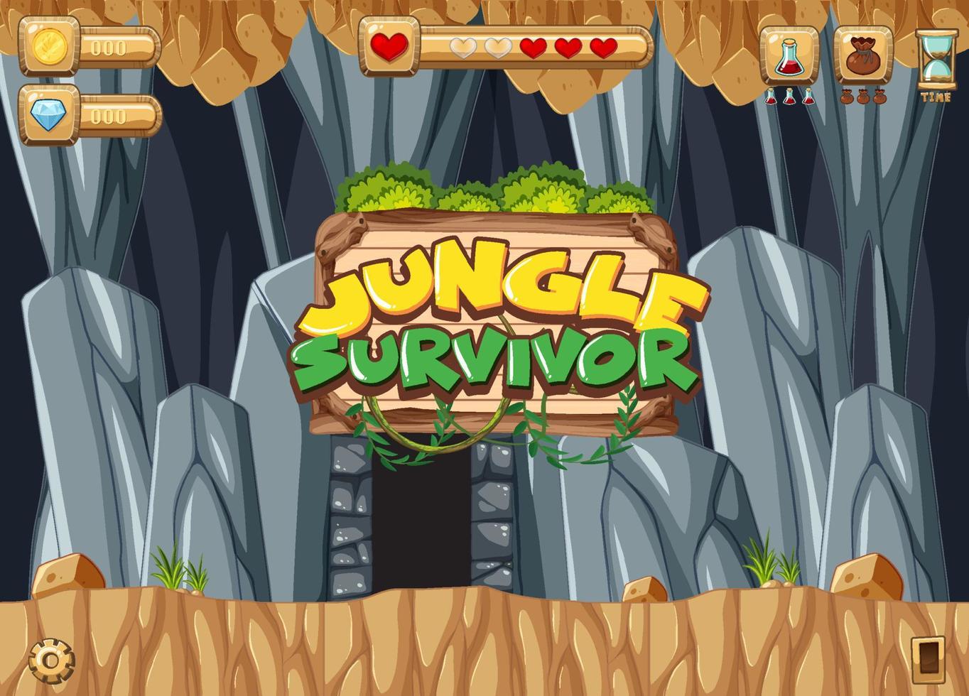 logo del juego de superviviente de la jungla con escena vector