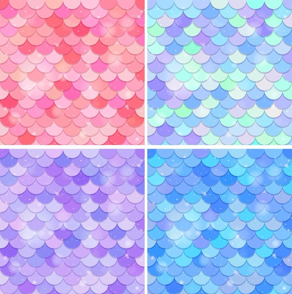 Set of fish scale seamless pattern background vector