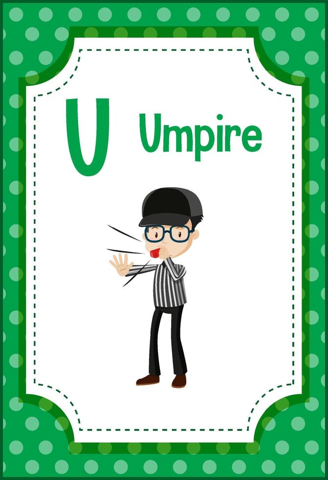 Alphabet flashcard with letter U for Umpire vector