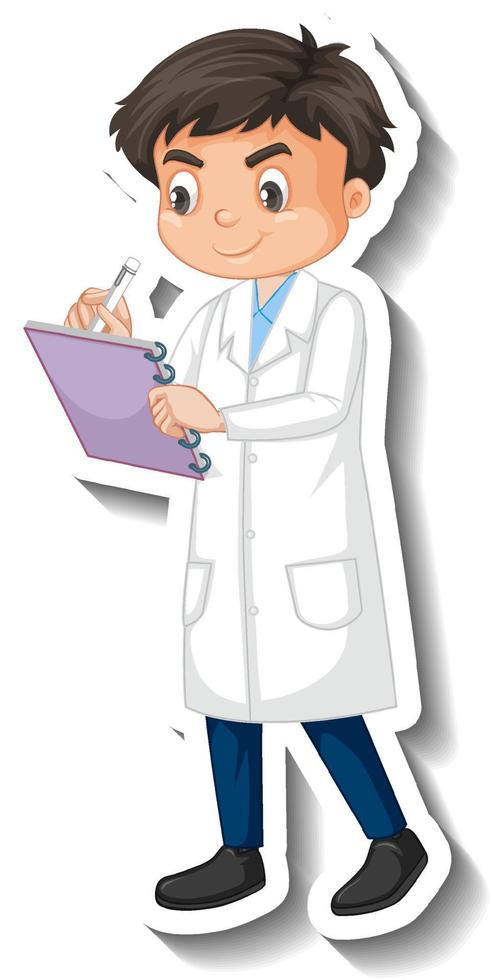 Scientist student boy cartoon character sticker vector