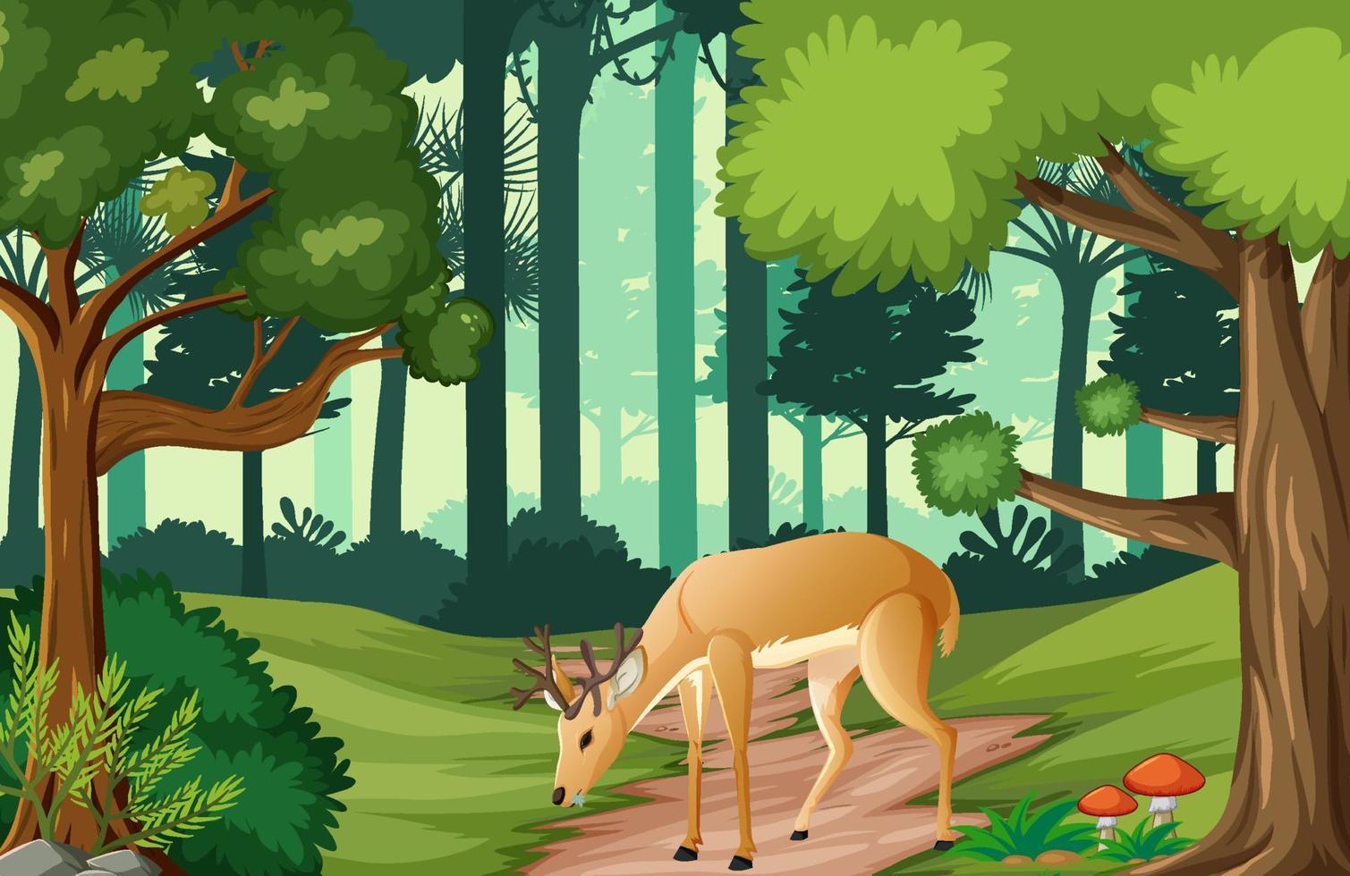 Wild animals in forest landscape background vector