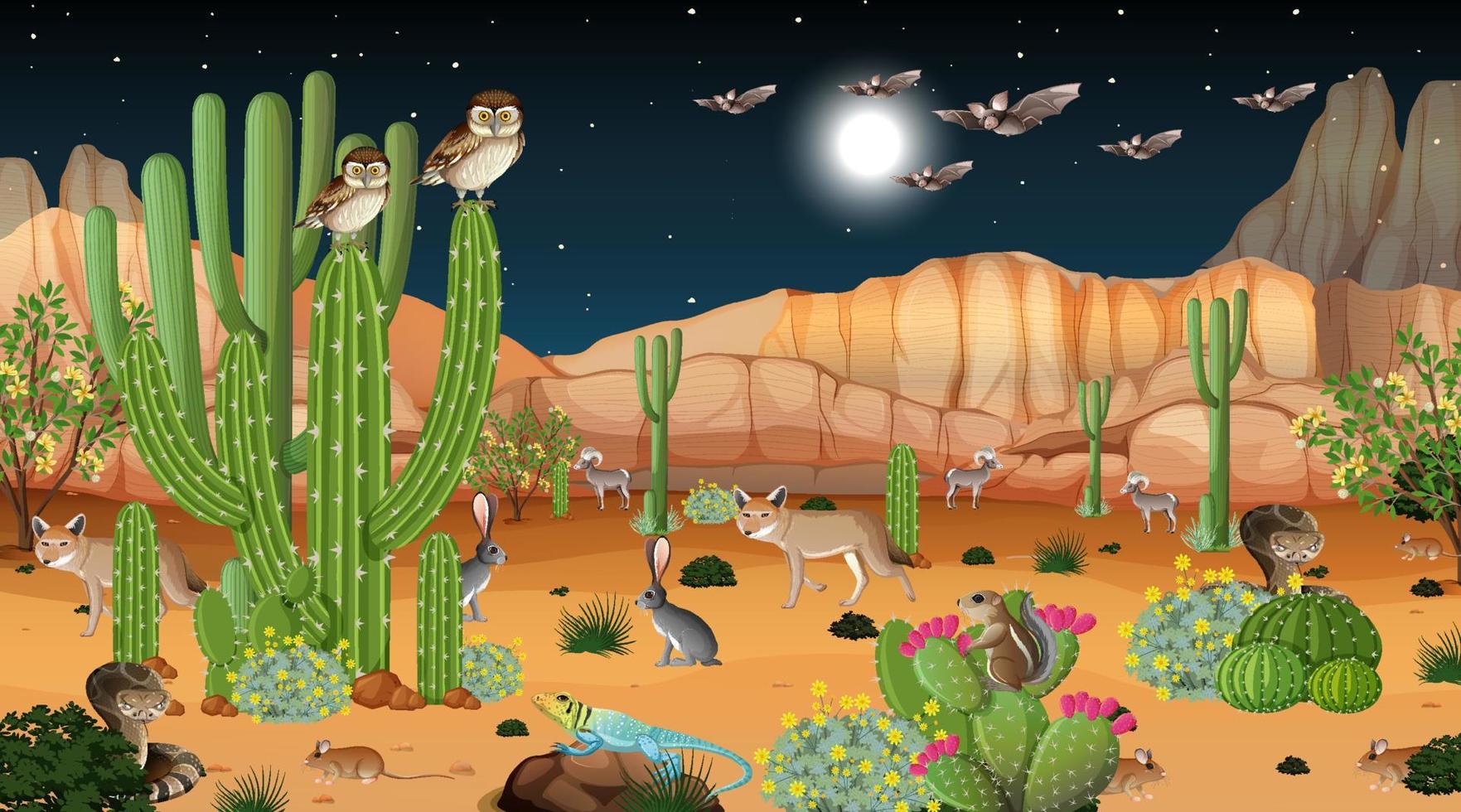 Desert forest landscape at night scene vector