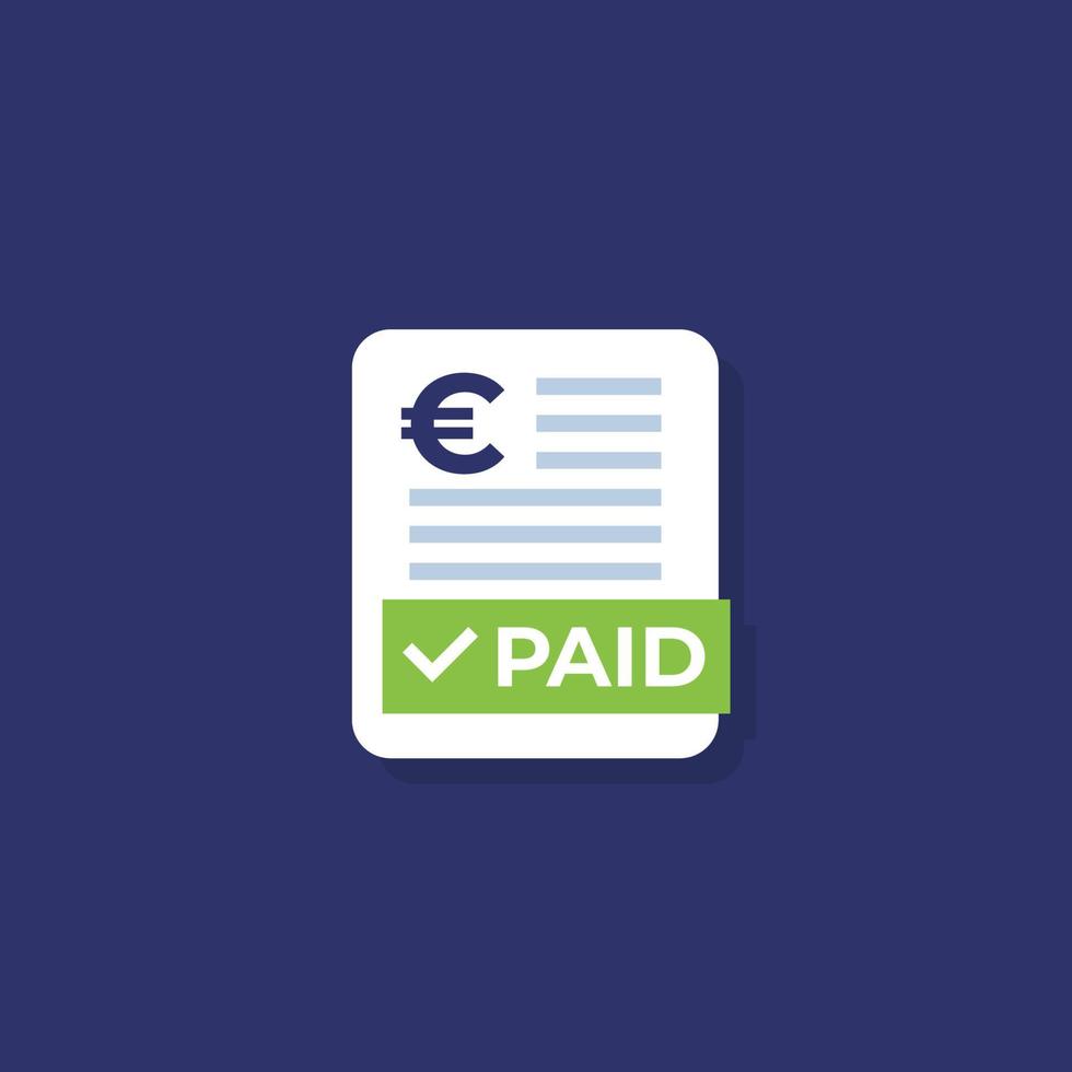 icono de facturas pagadas con euro, vector