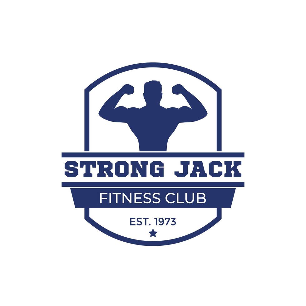 logotipo del club de fitness, emblema con hombre fuerte vector