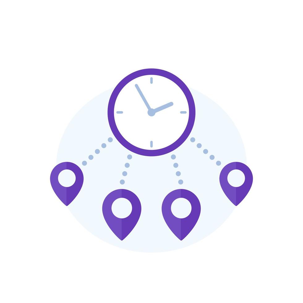 delivery time icon with destination marks and clock vector