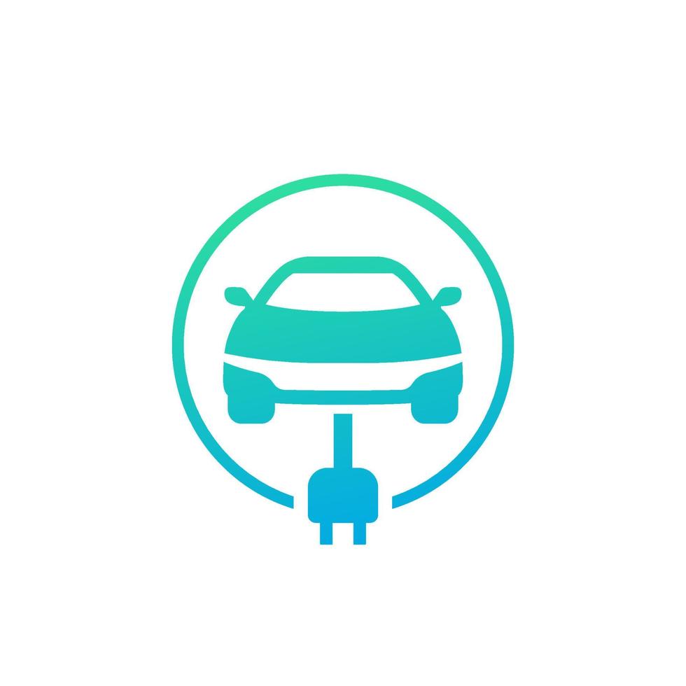 electric car with plug, ev charging station icon on white vector