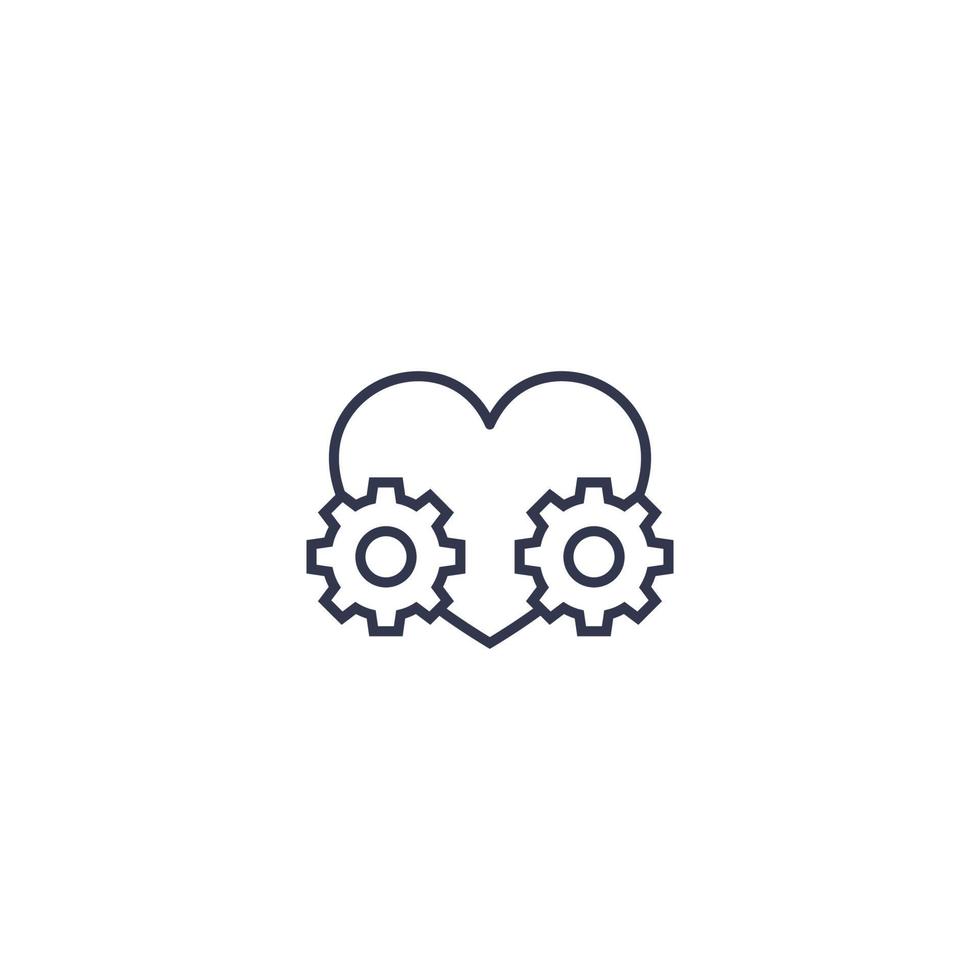 biotechnology vector line icon with heart and gears