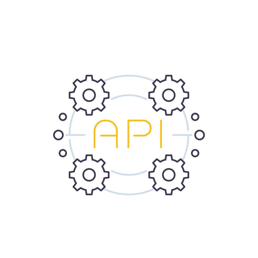 icono de api, interfaz de programación de aplicaciones, integración de software, vector de línea