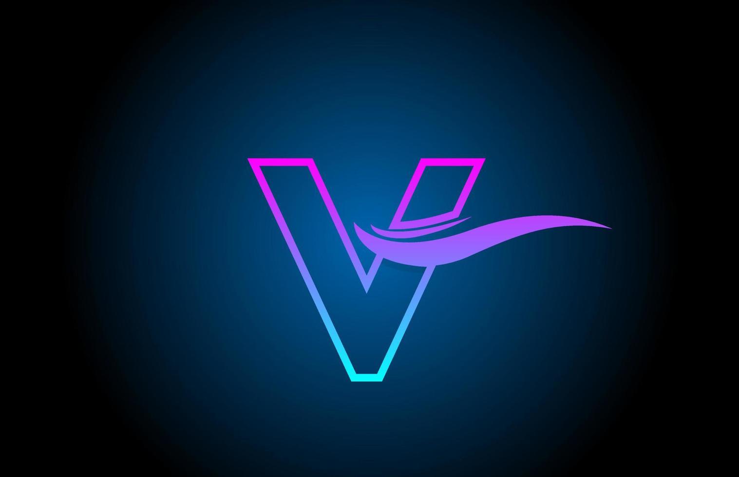 V blue and pink alphabet letter logo icon for business and company with simple line design vector