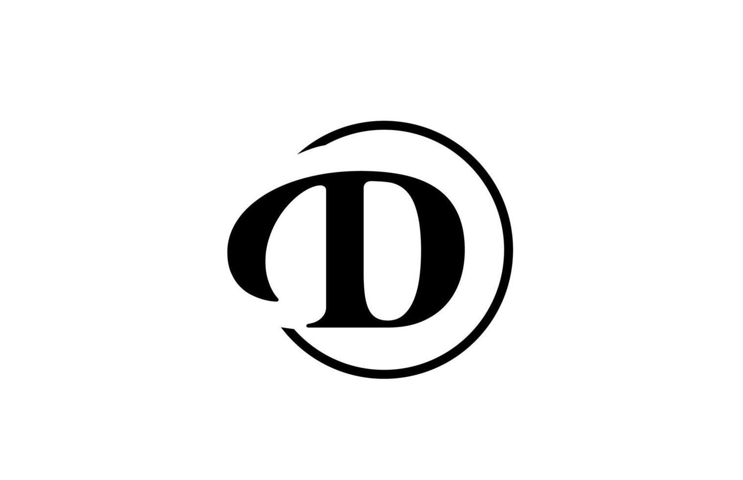 D icono de logotipo de letra del alfabeto en color blanco y negro simple. Diseño de círculo elegante y creativo para negocios y empresa. vector
