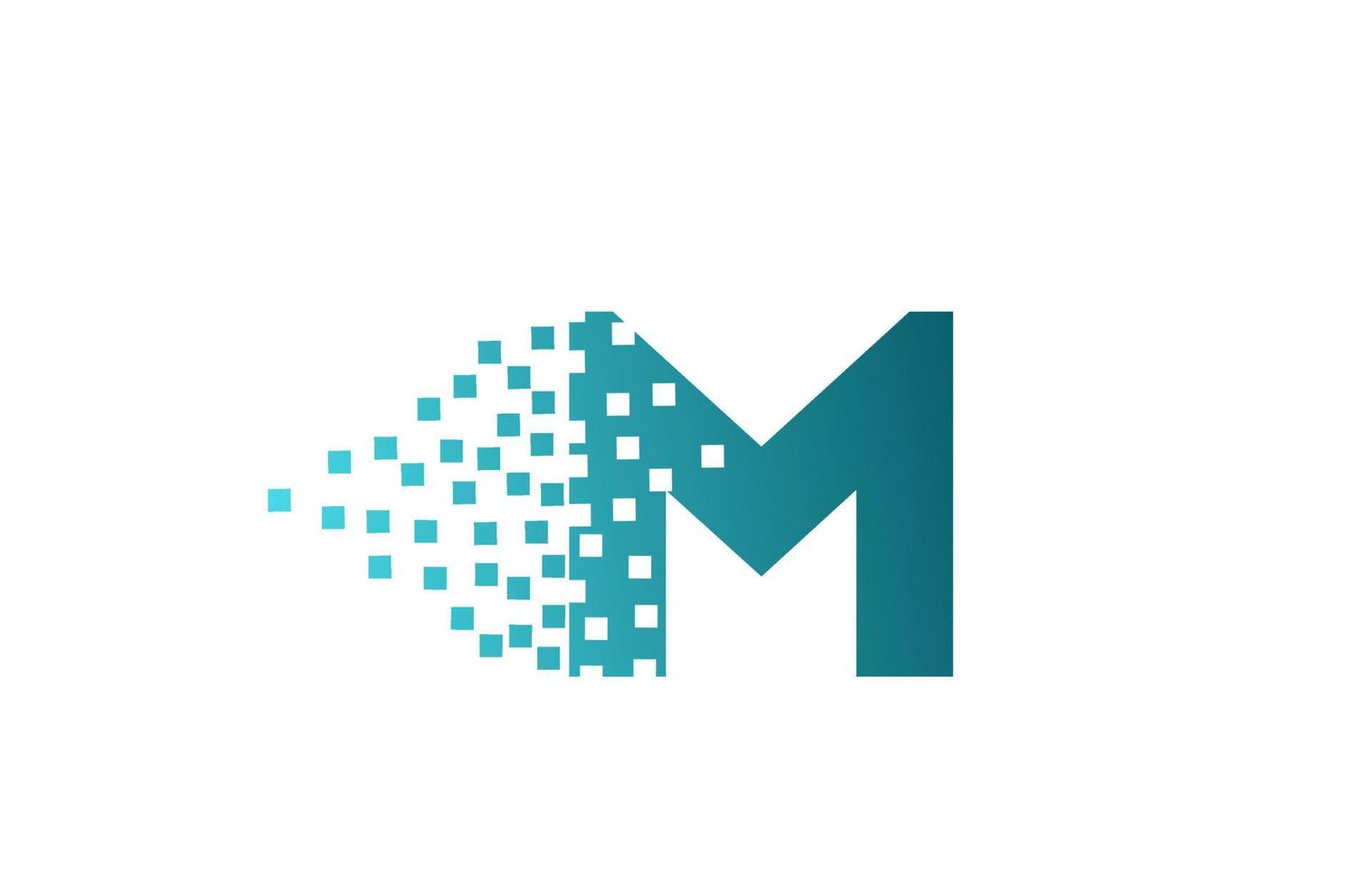 M icono de logotipo de letra del alfabeto para empresa y negocio. diseño de píxeles erosionados verdes para identidad corporativa vector