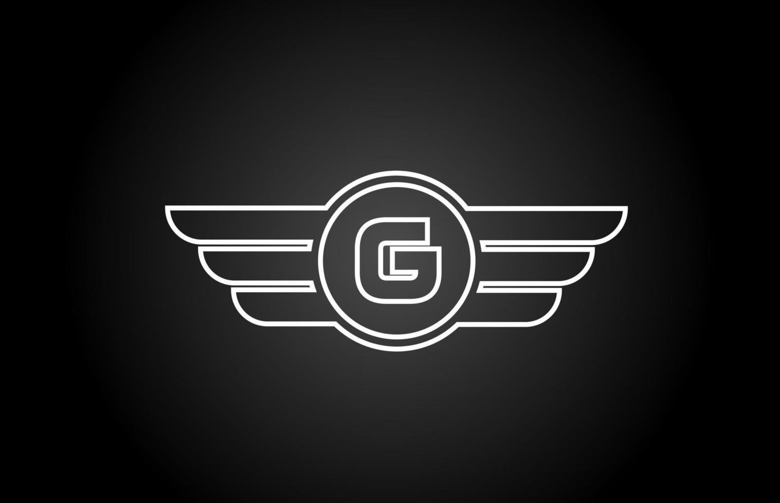 G alphabet letter logo icon for business and company with black and white line wing design vector