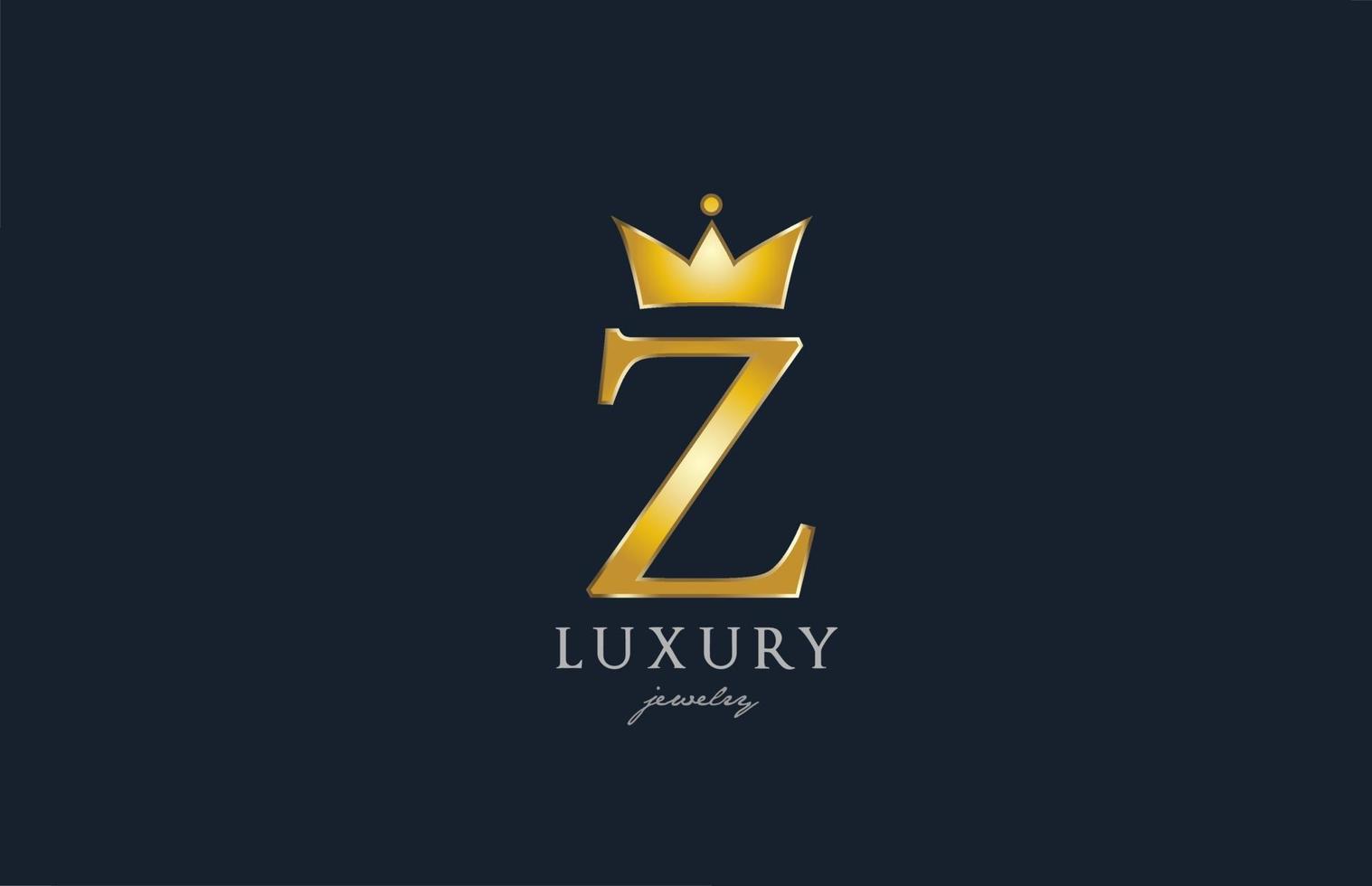 joyería oro z alfabeto letra logo icono. Diseño creativo con corona de rey para empresas y negocios de lujo. vector