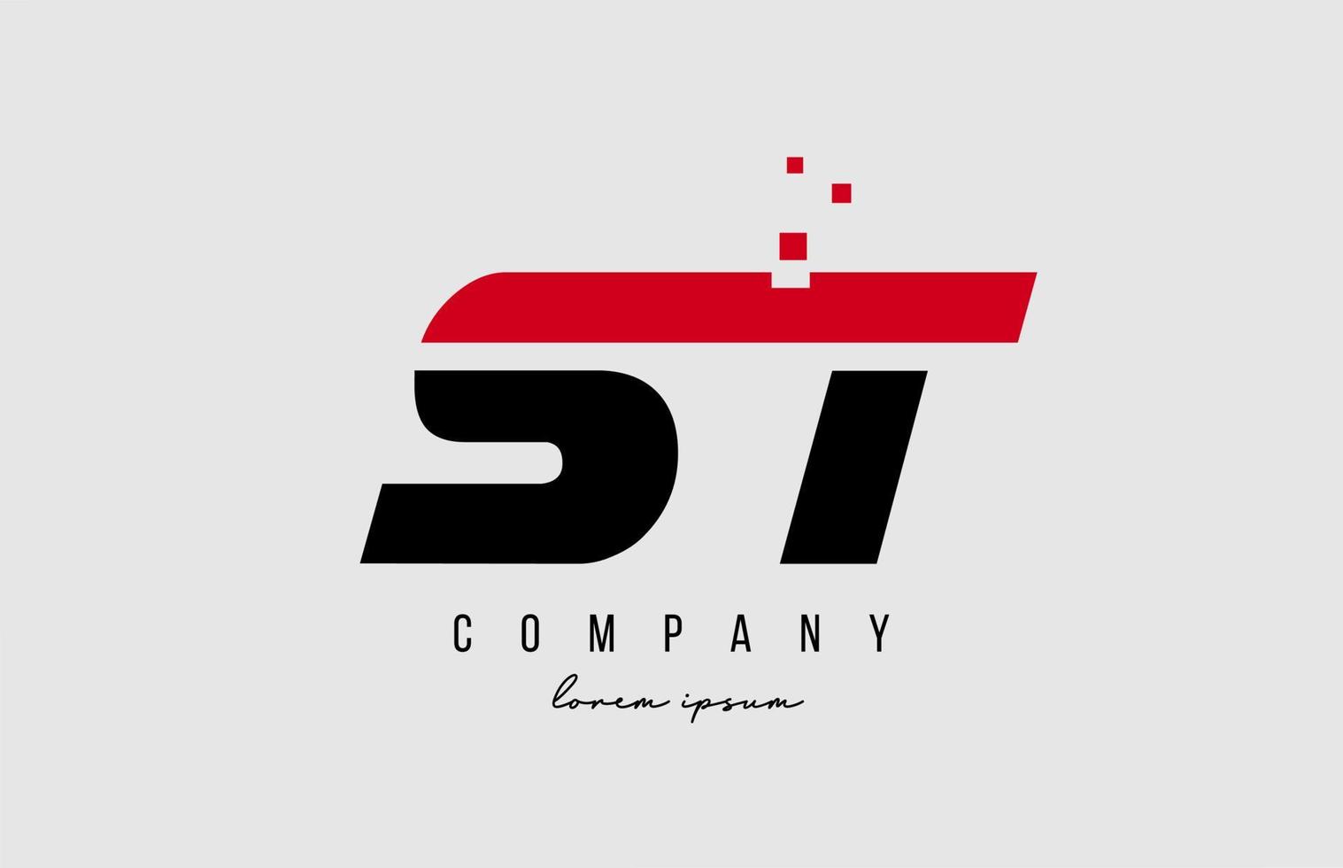 st st combinación de logotipo de letra del alfabeto en color rojo y negro. Diseño de icono creativo para empresa y negocio. vector