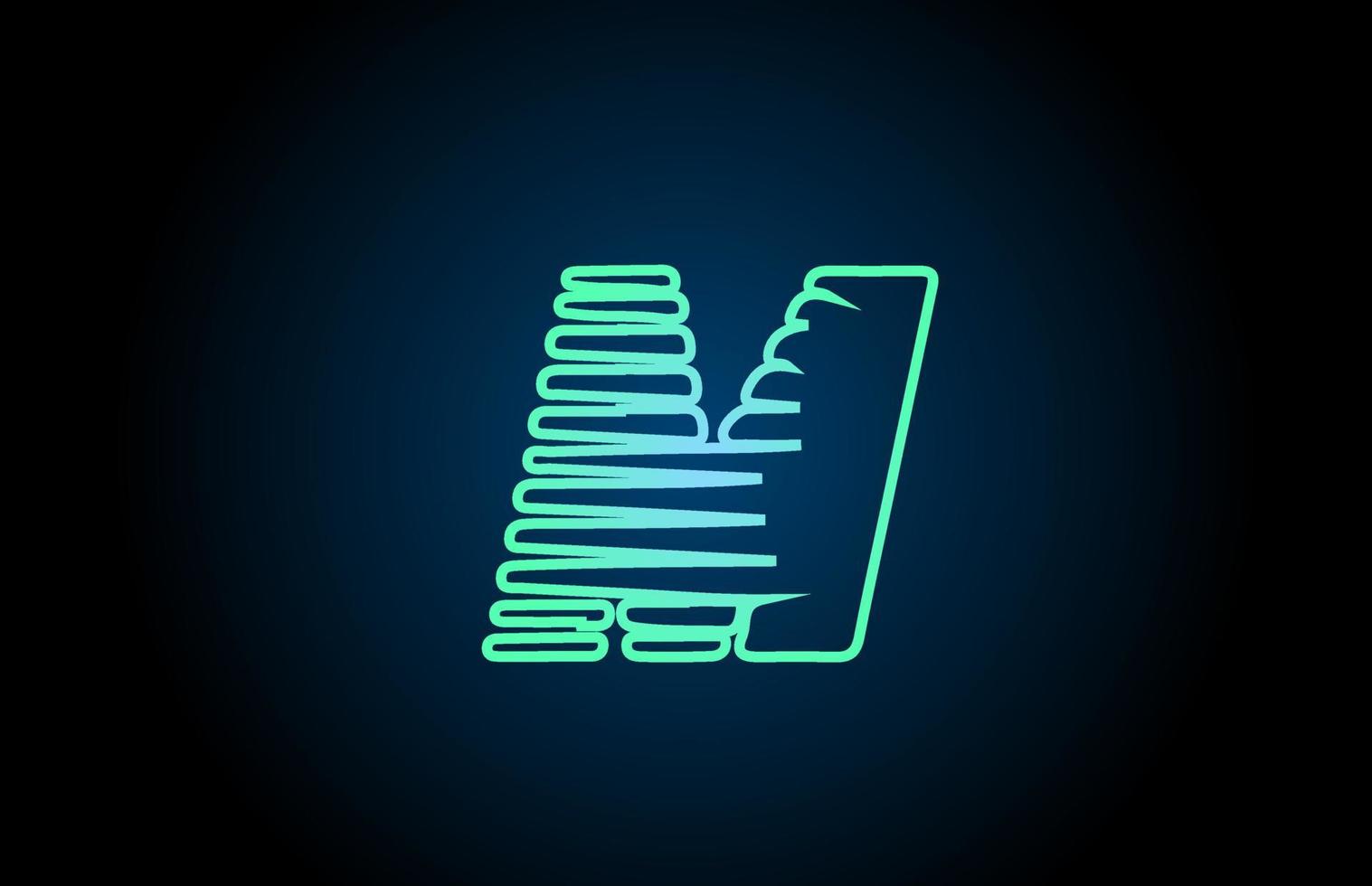 line M green blue alphabet letter logo icon. Glowing wire for company and business design vector
