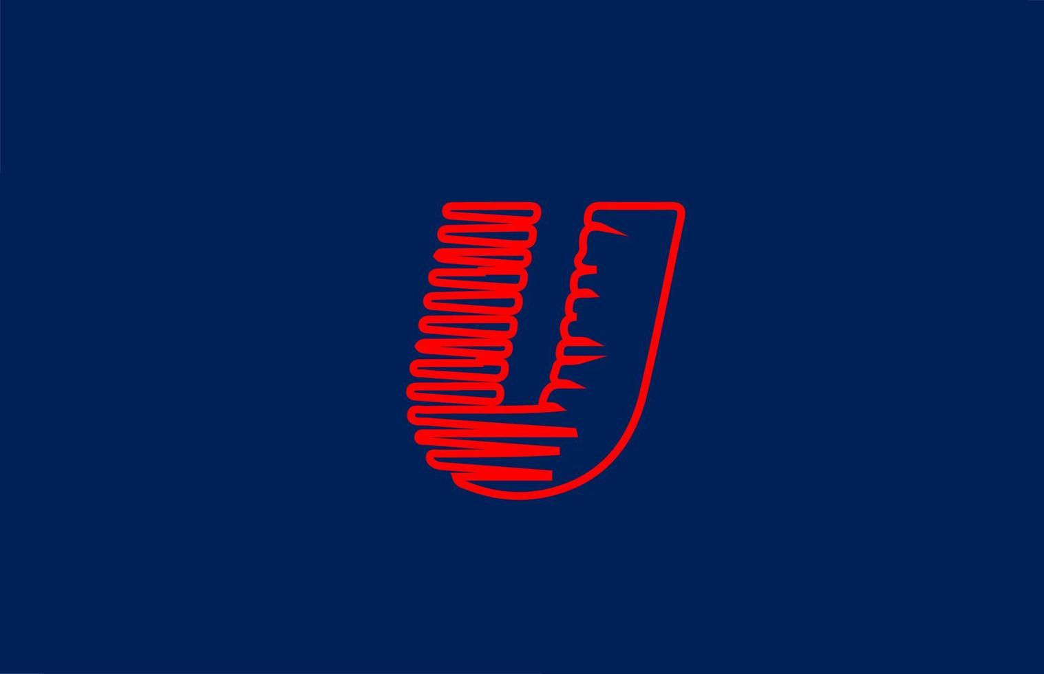 U icono de logotipo de letra del alfabeto de línea roja. diseño de línea simple para negocios y empresa. vector