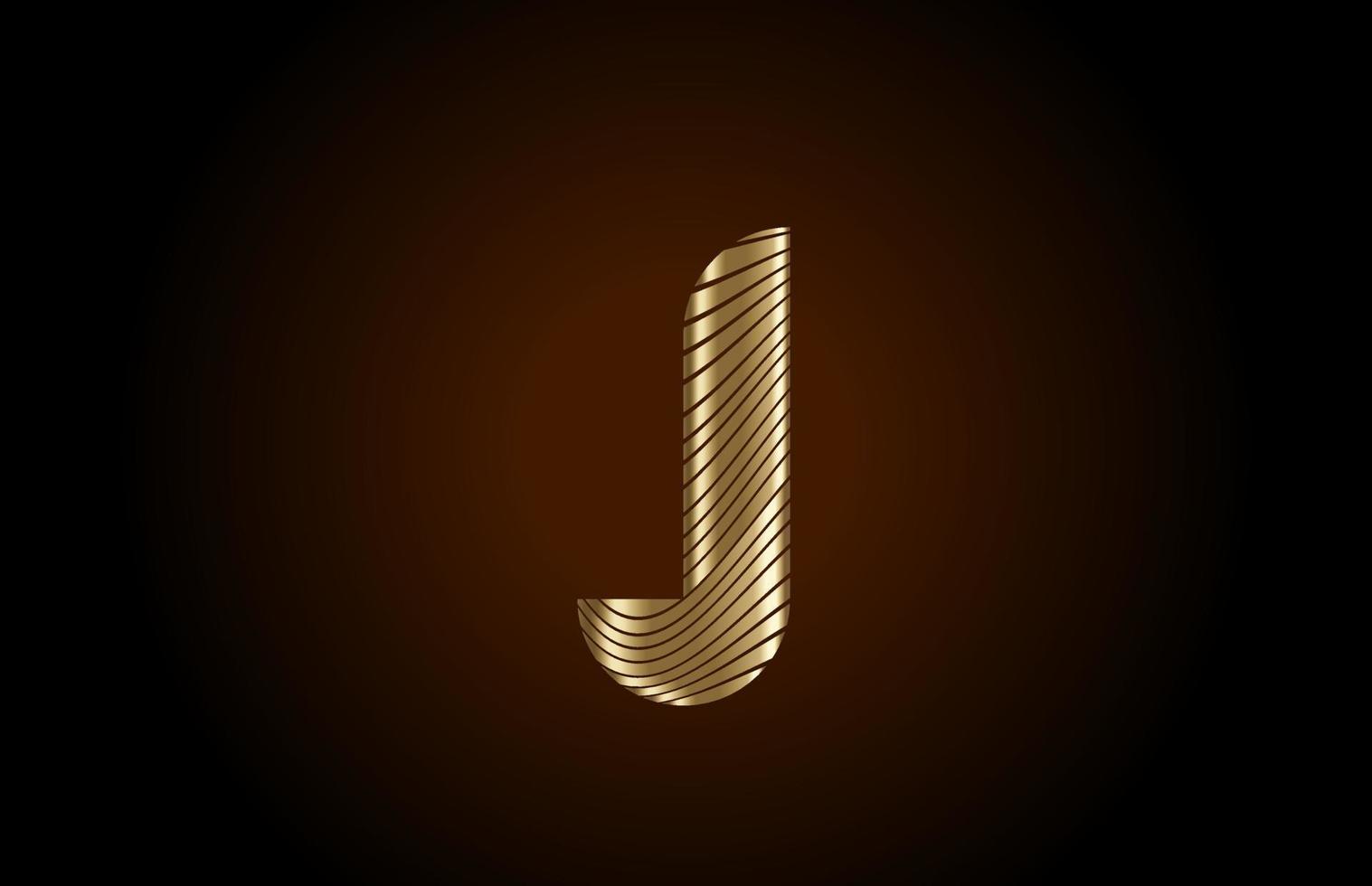 J yellow alphabet letter logo icon for company. Metallic gold line design for luxury identity vector