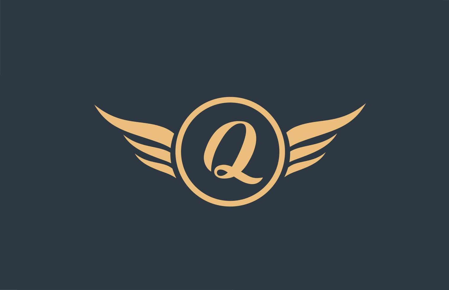 Q yellow blue alphabet letter logo with wing wings icon and circle for business design and company vector