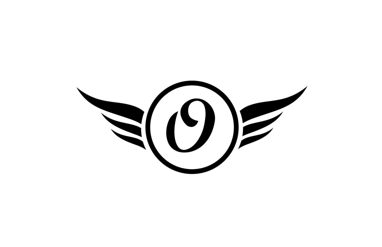 black and white O wing wings alphabet letter logo icon with circle for company design and business vector