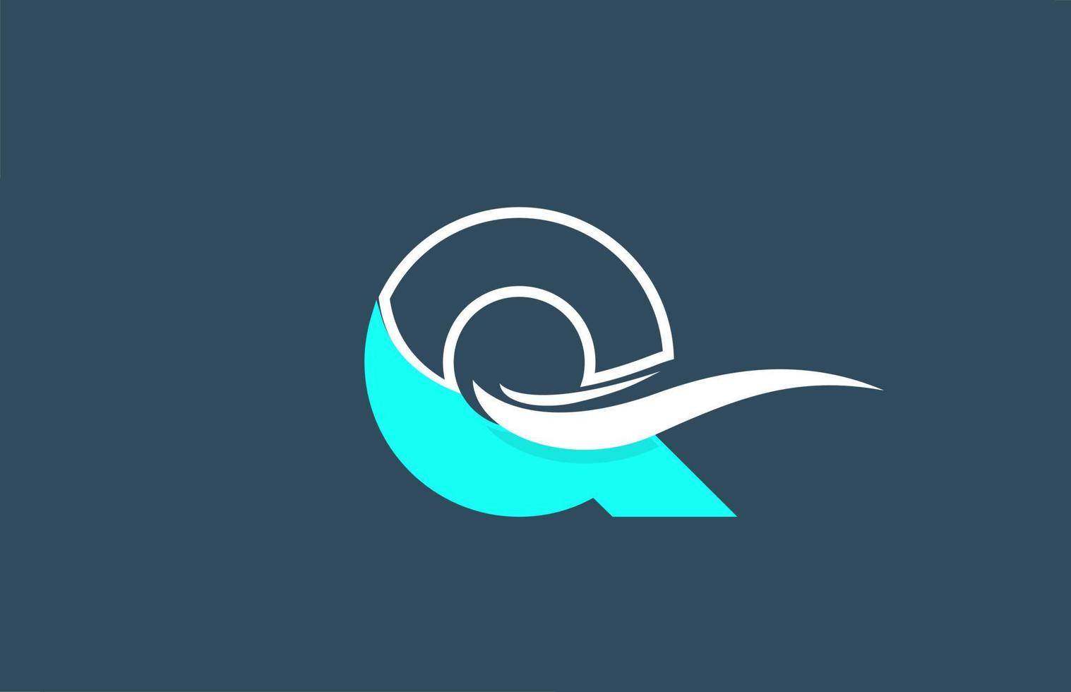 Q icono de logotipo de letra del alfabeto blanco azul para empresa con diseño de swoosh vector