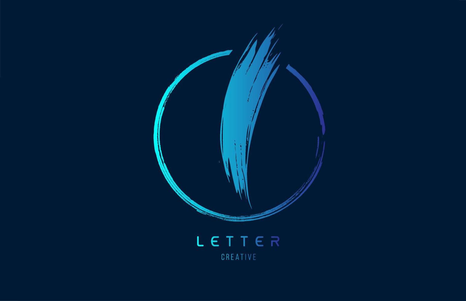 blue hand grunge brush letter I icon logo with circle. Alphabet design for a company design vector