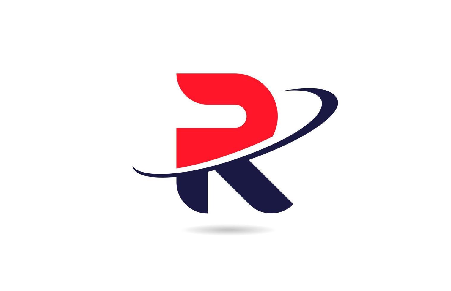 Diseño de icono de logotipo de letra del alfabeto r en color rojo azul con swoosh para negocios y empresa vector