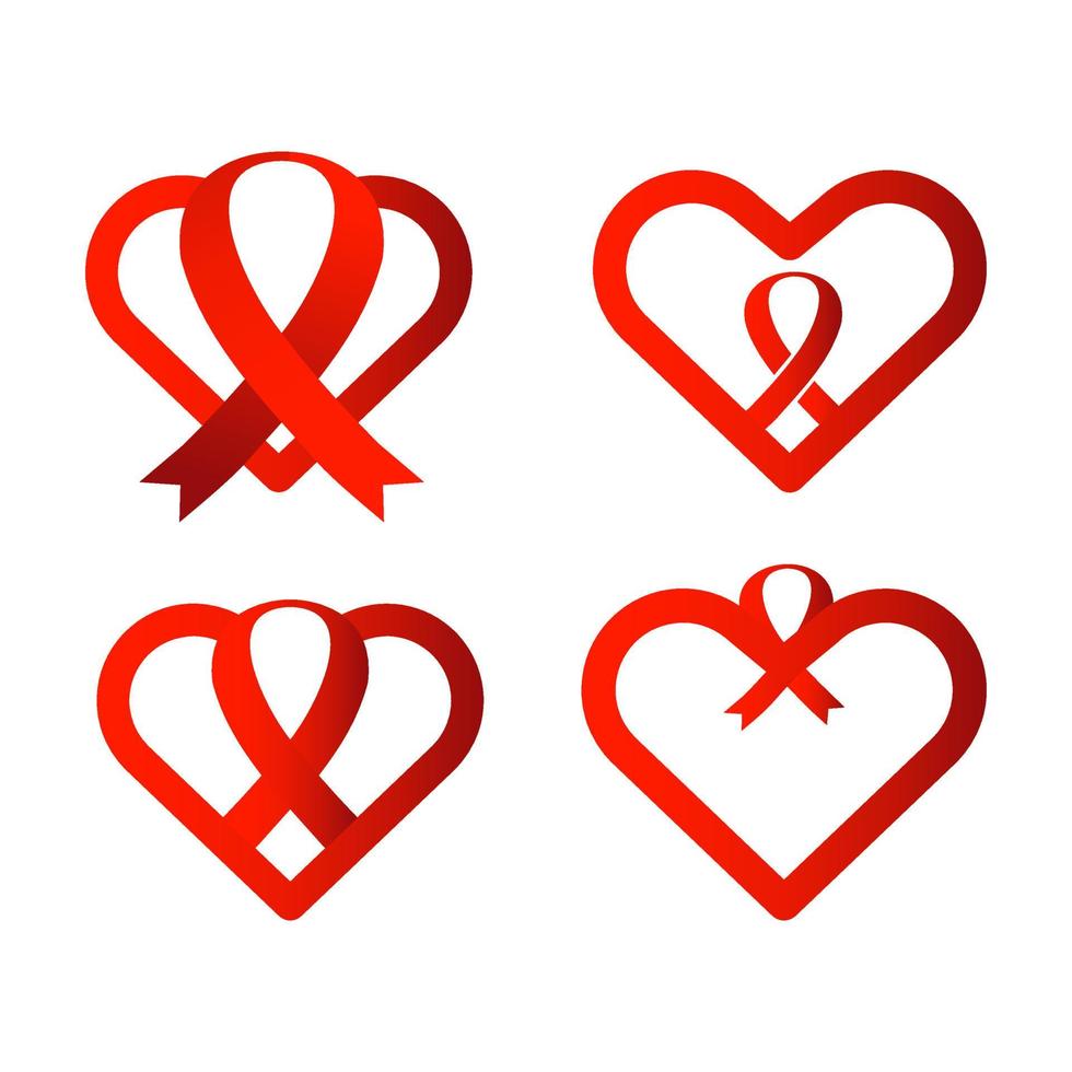 aids red ribbon design collection. red ribbon with heart design vector