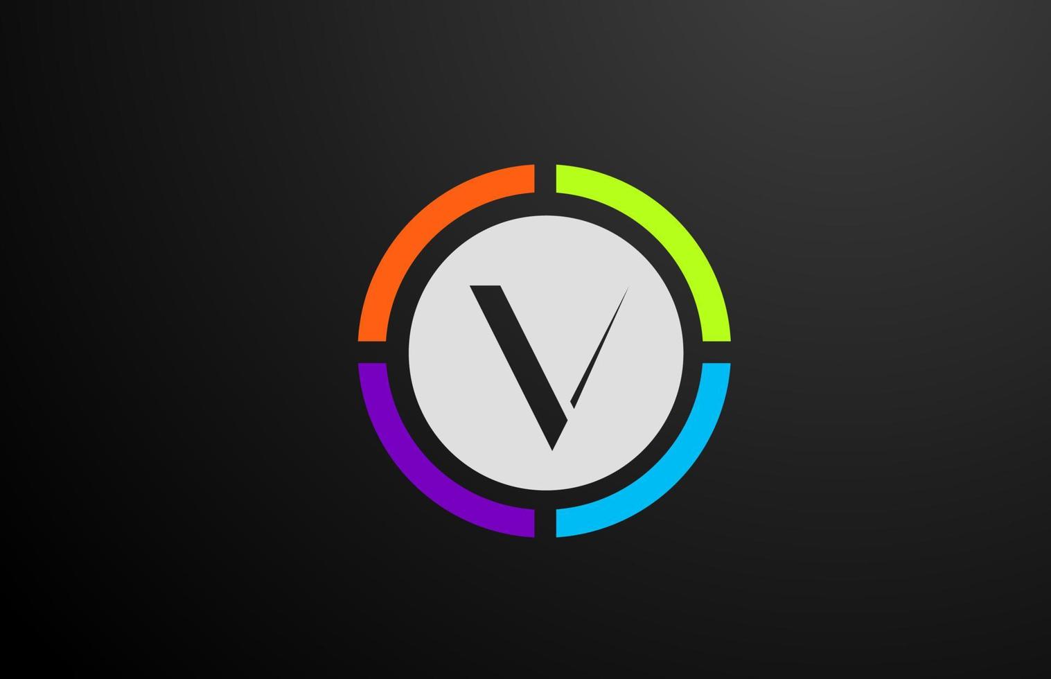 Diseño de icono de logotipo de letra del alfabeto v de color para empresa y negocio con círculo vector