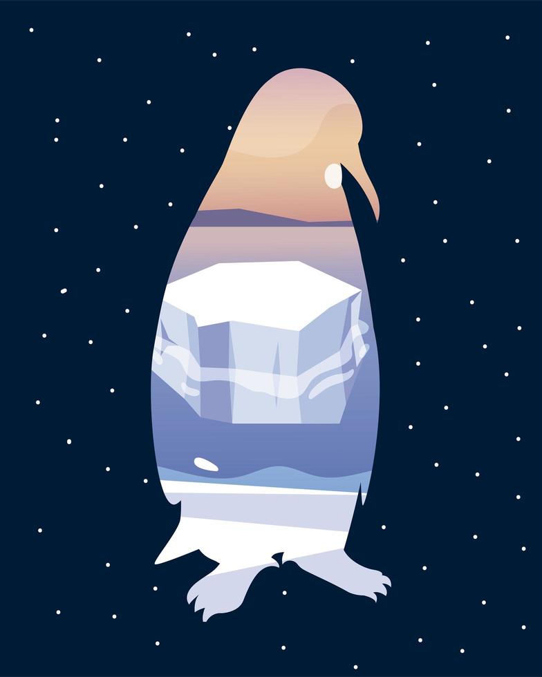 iceberg north pole melted ice in silhouette penguin vector