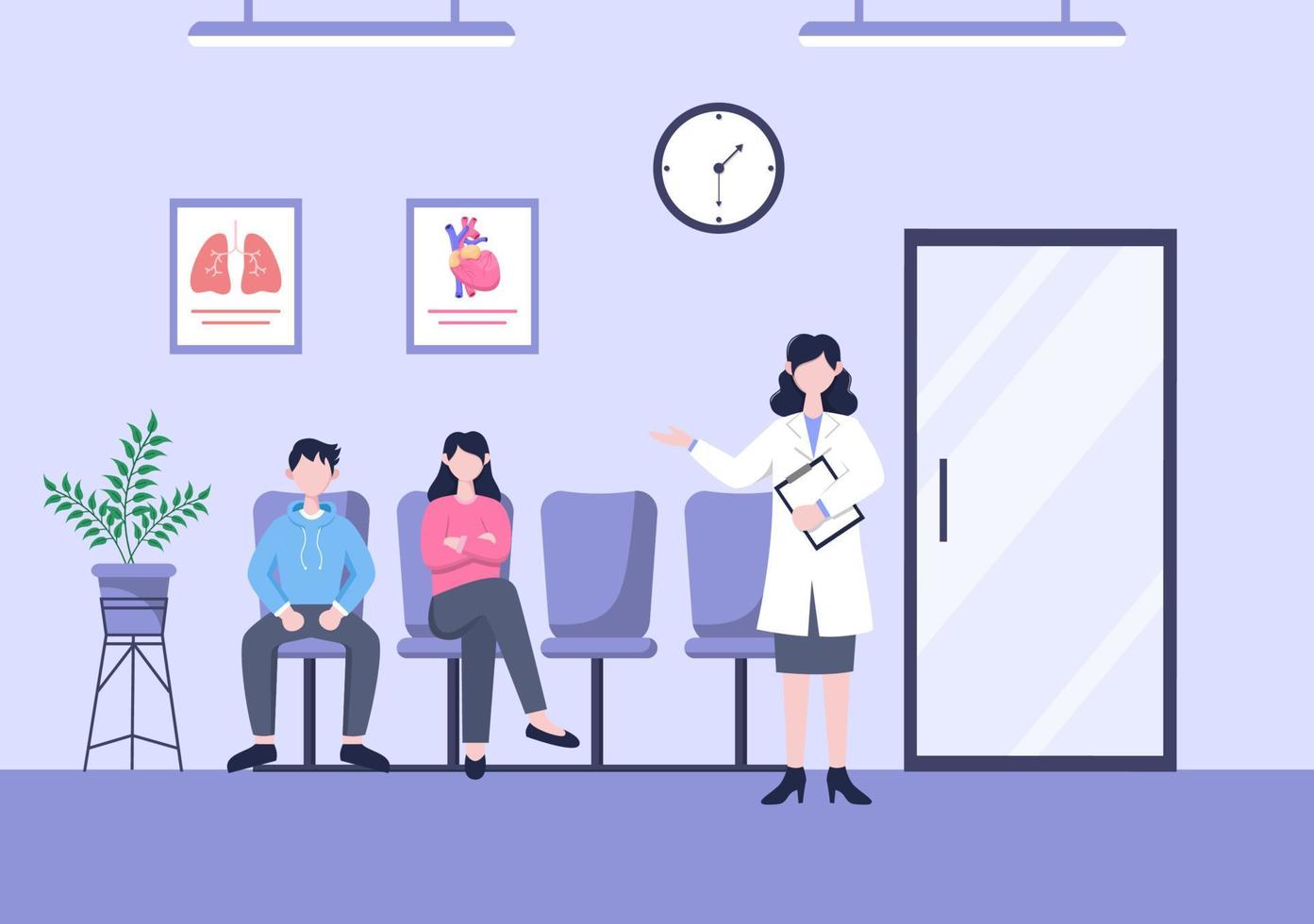 Doctor Checking a Patient in Hospital Room Background Vector Illustration. Medical Treatment With Patients For Healthcare, Consultation and Examination Health