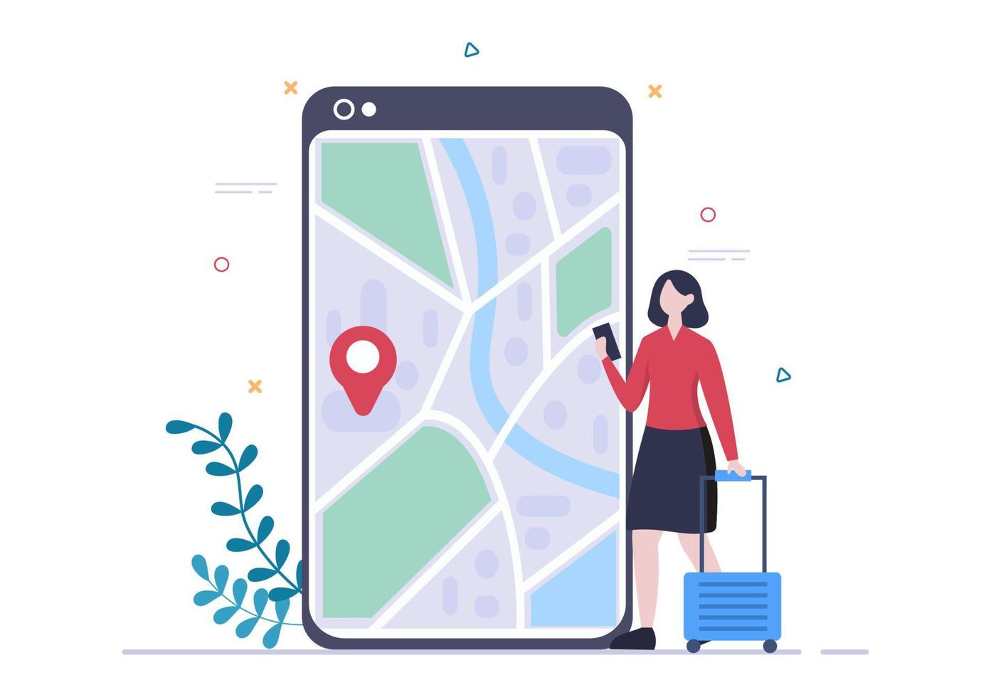 GPS Navigation Map and Compass on Location Search Application Shows the Position or Route you are Going. Background Vector Illustration