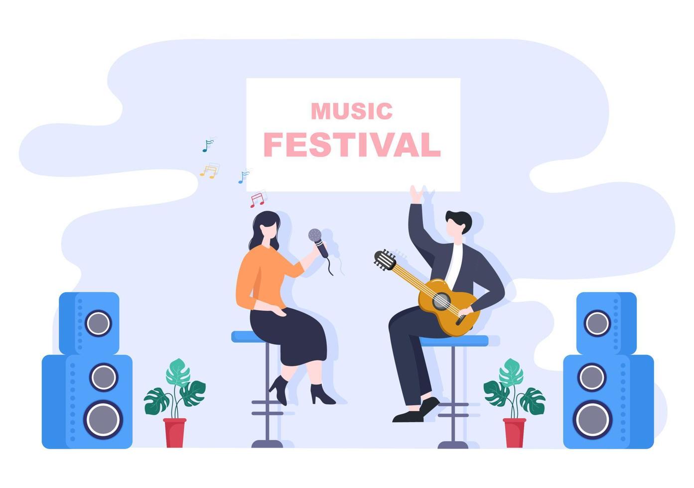 Music Festival Background Vector Illustration With Musical Instruments and Live Singing Performance for Poster, Banner or Brochure Template