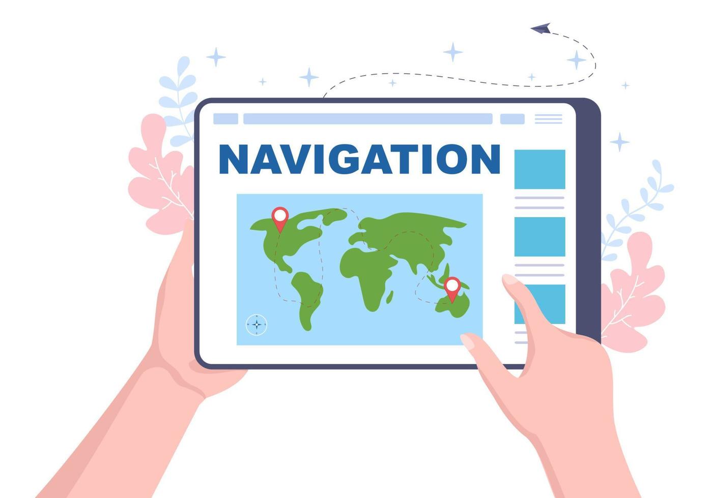 GPS Navigation Map and Compass on Location Search Application Shows the Position or Route you are Going. Background Vector Illustration