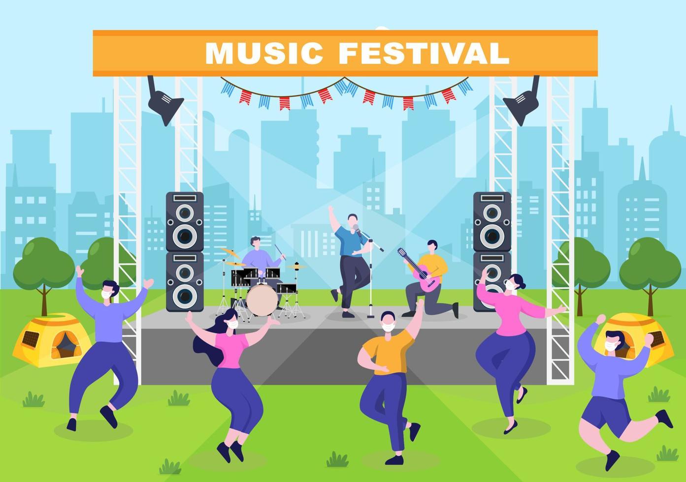 Music Festival Background Vector Illustration With Musical Instruments and Live Singing Performance for Poster, Banner or Brochure Template