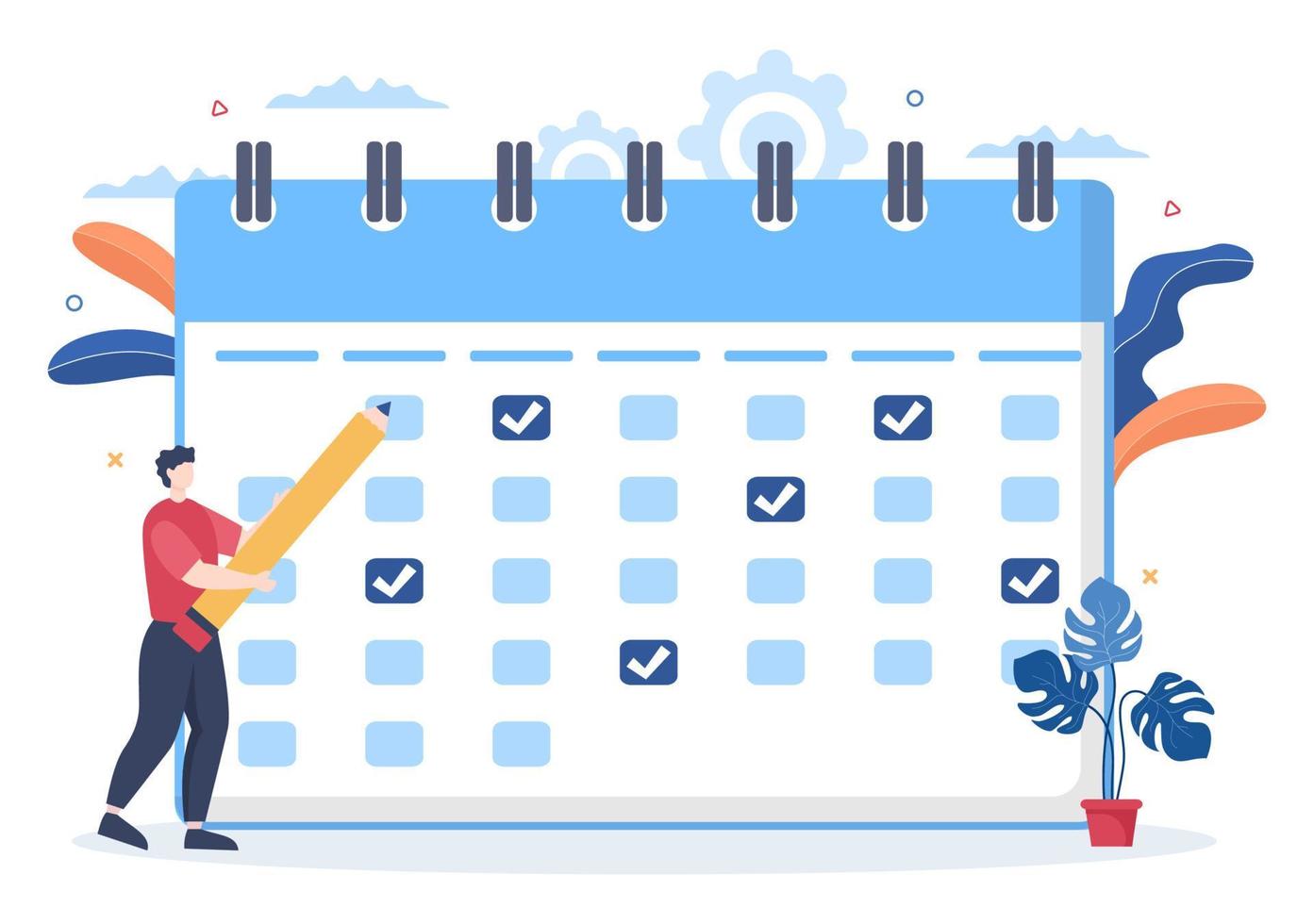 Ilustración de vector de fondo de calendario con signo de círculo para planificar asuntos importantes, gestión del tiempo, organización del trabajo y notificación de eventos de la vida o vacaciones