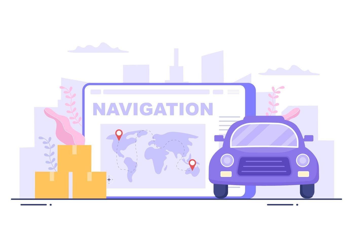 GPS Navigation Map and Compass on Location Search Application Shows the Position or Route you are Going. Background Vector Illustration