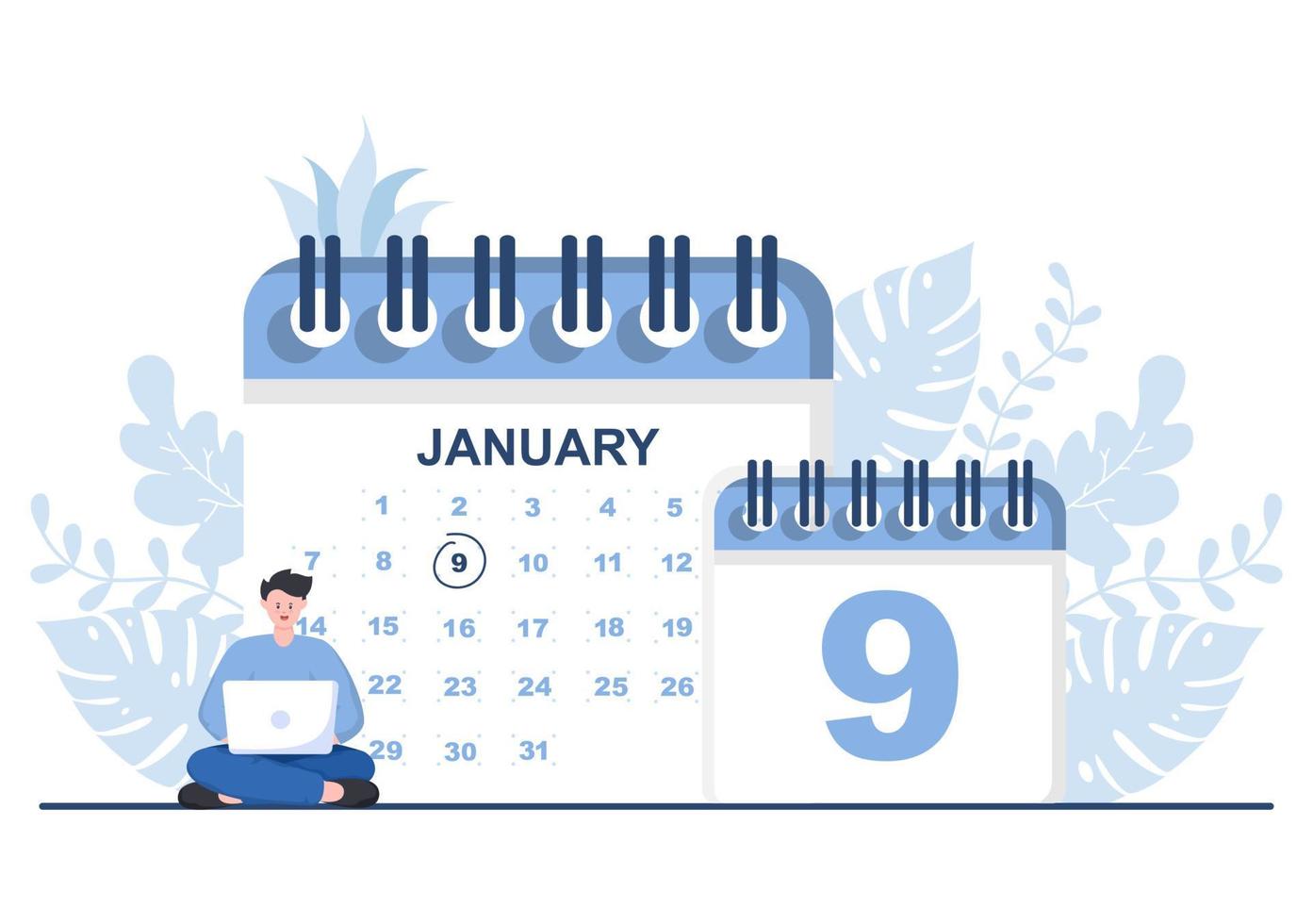 Ilustración de vector de fondo de calendario con signo de círculo para planificar asuntos importantes, gestión del tiempo, organización del trabajo y notificación de eventos de la vida o vacaciones