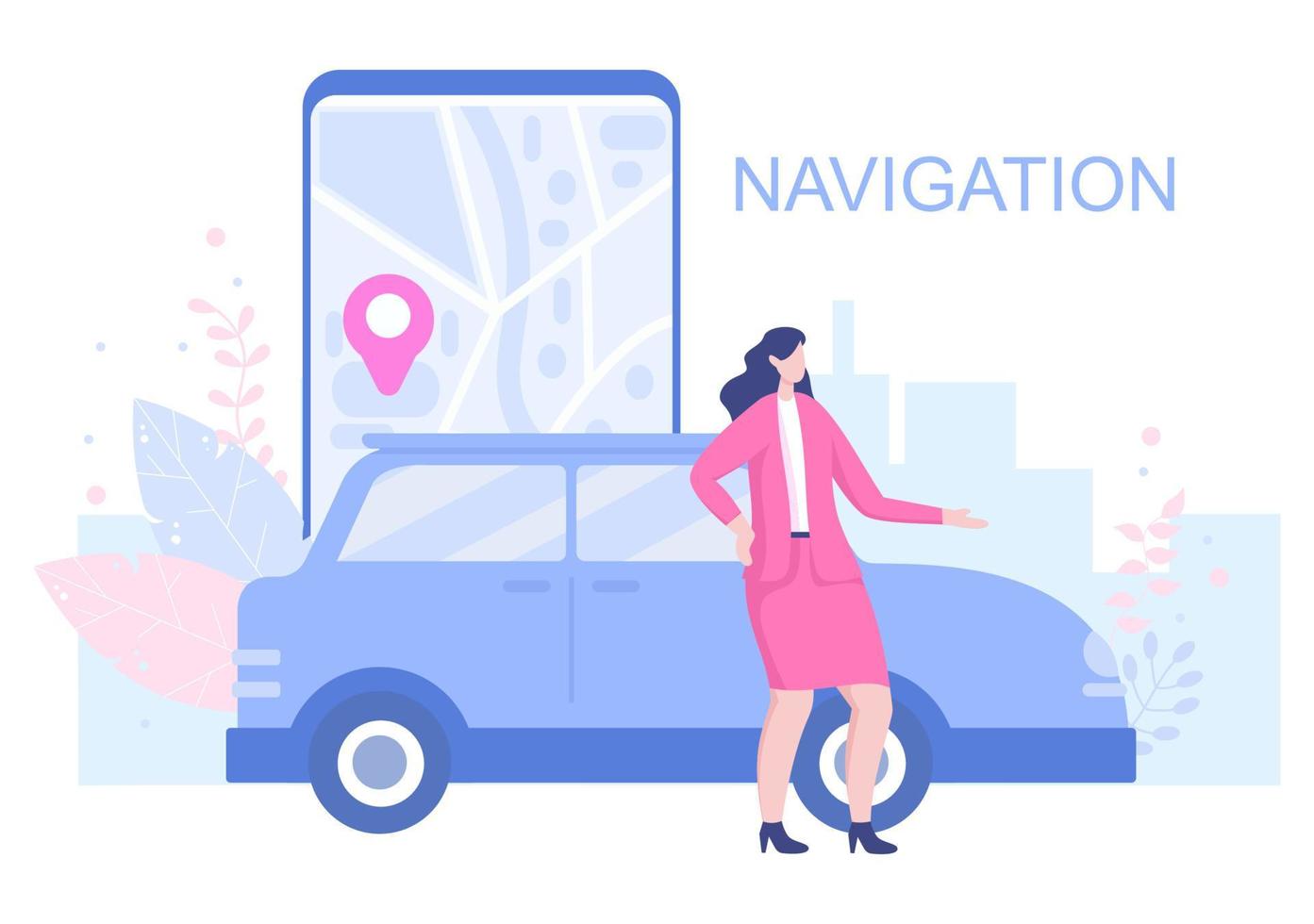 GPS Navigation Map and Compass on Location Search Application Shows the Position or Route you are Going. Background Vector Illustration