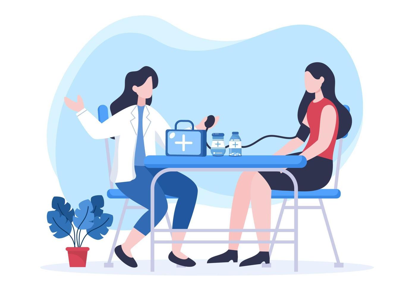 Doctor Checking a Patient in Hospital Room Background Vector Illustration. Medical Treatment With Patients For Healthcare, Consultation and Examination Health