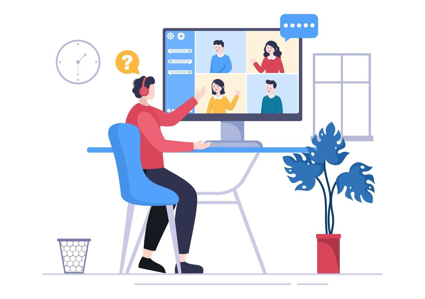 Job Interview Online Service or Platform, Candidate and HR Manager. Business Man or Woman at Table, Vector Illustration For Conversation, Career, Human Resource Concept