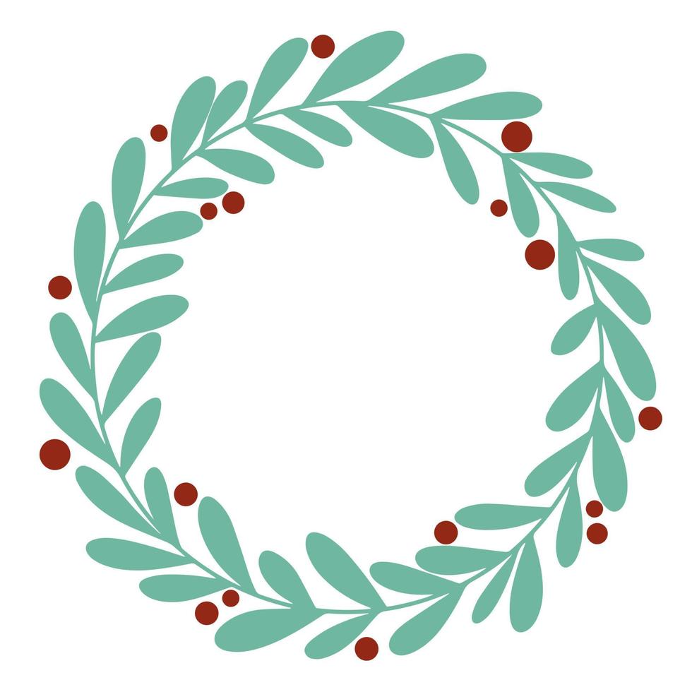 Decoratic Christmas deciduous wreath with red berries vector illustration