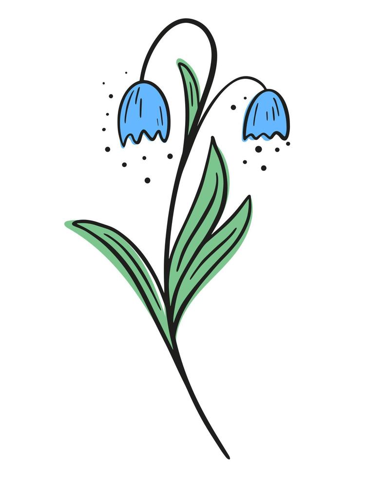 Graceful beautiful flower blue bells line art vector illustration