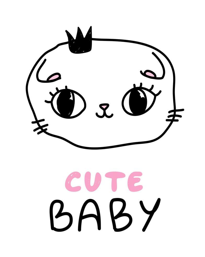 gatito blanco con texto lindo bebé. personaje de dibujos animados para niños sobre un fondo aislado. impresión, pancarta, folleto. vector