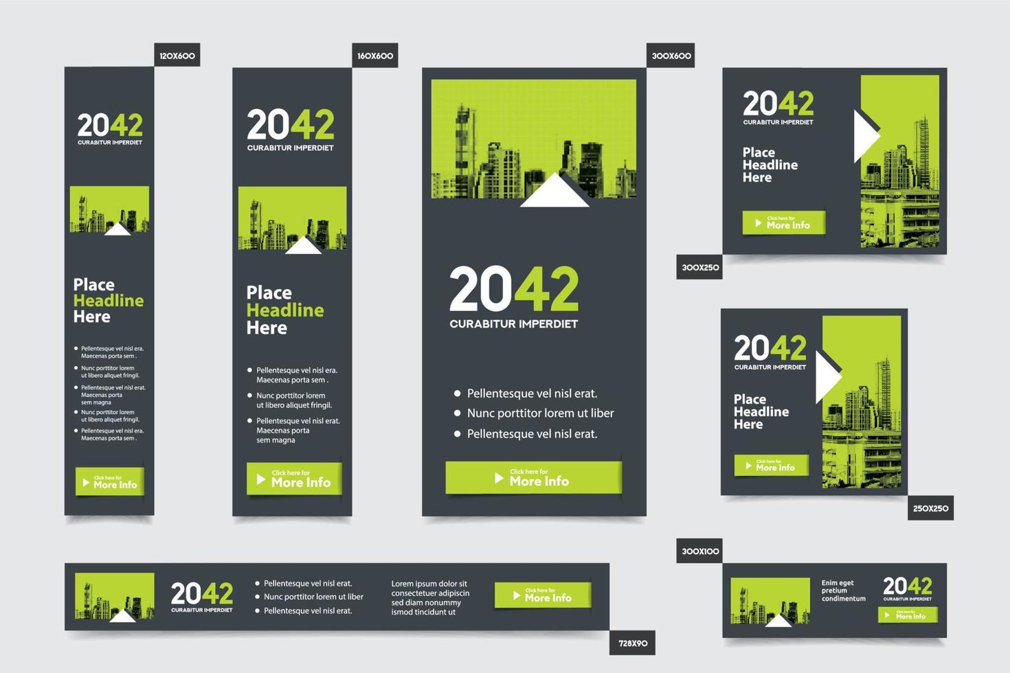 City Background Corporate Web Banner Template in multiple sizes. Easy to adapt to Brochure, Annual Report, Magazine, Poster, Corporate Advertising media, Flyer, Website. vector