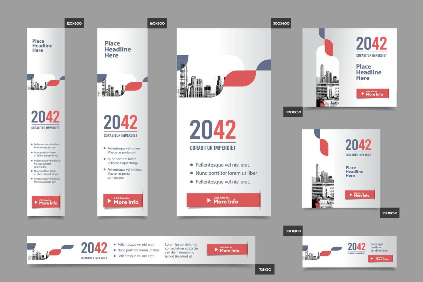 City Background Corporate Web Banner Template in multiple sizes. Easy to adapt to Brochure, Annual Report, Magazine, Poster, Corporate Advertising media, Flyer, Website. vector