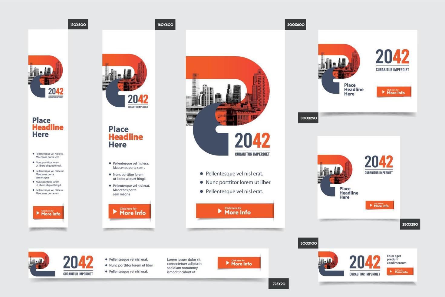 City Background Corporate Web Banner Template in multiple sizes. Easy to adapt to Brochure, Annual Report, Magazine, Poster, Corporate Advertising media, Flyer, Website. vector